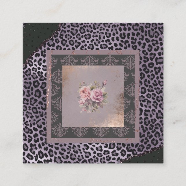 Tarjeta De Visita Cuadrada Rosa de lavanda muda grunge estilo floral (Anverso)