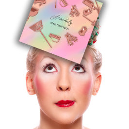 Tarjeta De Visita Cuadrada Rosa de logotipos de servicios de oficina de limpi