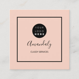 Tarjeta De Visita Cuadrada Rosa de maquillaje con el logotipo de Personalizad