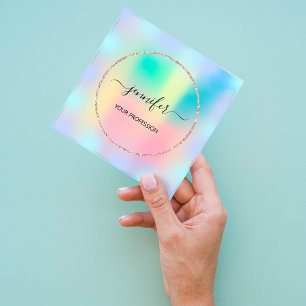 Tarjeta De Visita Cuadrada Rosa de maquillaje profesional Blue Ombré Hologra