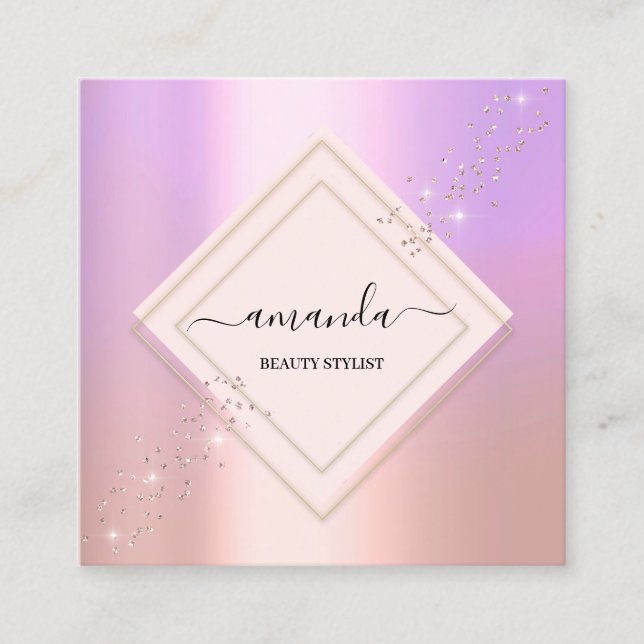 Tarjeta De Visita Cuadrada Rosa de marco minimalista profesional púrpura (Anverso)