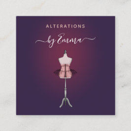 Tarjeta De Visita Cuadrada Rosa de moda Mannequin Burgundy Seamstress