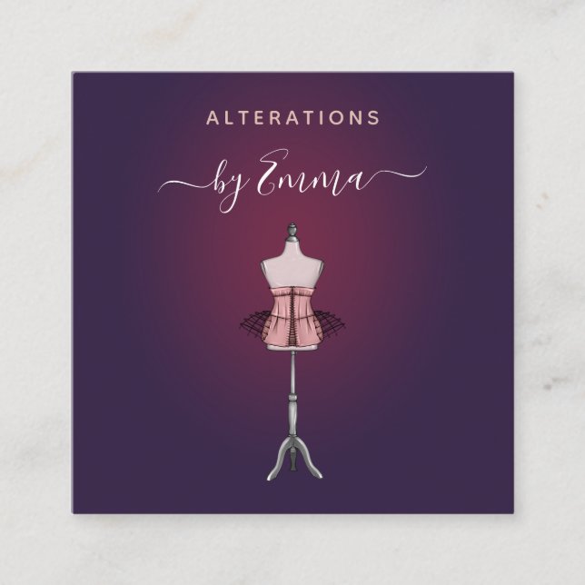 Tarjeta De Visita Cuadrada Rosa de moda Mannequin Burgundy Seamstress (Anverso)
