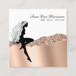 Tarjeta De Visita Cuadrada *~* Rosa de Moda Mujer diosa de pelo largo