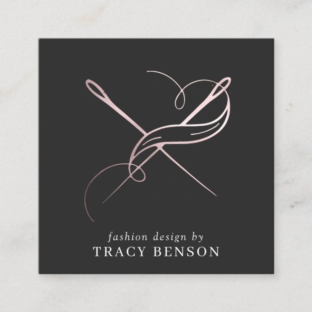 Tarjeta De Visita Cuadrada Rosa de oro hecho a mano | Needle & Thread (Anverso)