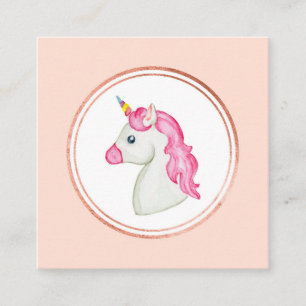 Tarjeta De Visita Cuadrada Rosa de Oro y Pink Unicorn Hairstylist Media Icon