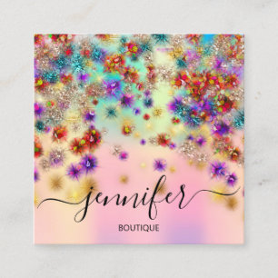 Tarjeta De Visita Cuadrada Rosa de Tienda Boutique Profesional Confetti Purpu
