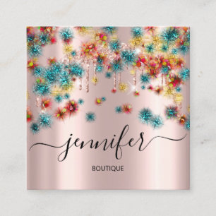 Tarjeta De Visita Cuadrada Rosa de Tienda Boutique Profesional Confetti Verde