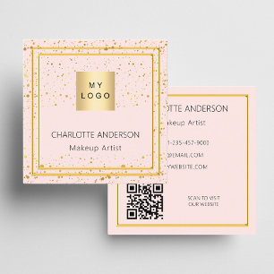 Tarjeta De Visita Cuadrada Rosa dorado elegante logo código QR
