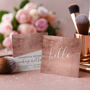 Tarjeta De Visita Cuadrada Rosa Dorado Moderno Script Cuadrado Maquillaje Pel