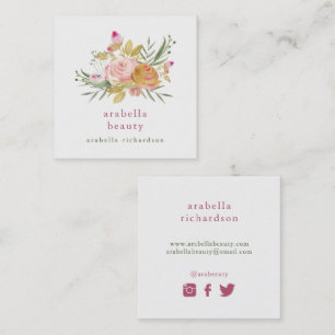 Tarjeta De Visita Cuadrada Rosa e iconos florales de los medios del Social