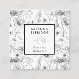 Tarjeta De Visita Cuadrada rosa floral blanco negro botánico