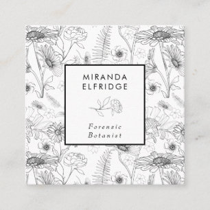 Tarjeta De Visita Cuadrada rosa floral blanco negro botánico