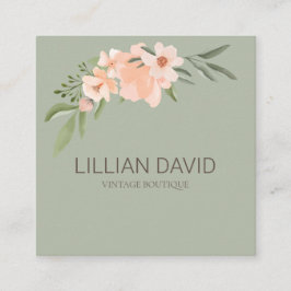 Tarjeta De Visita Cuadrada Rosa floral de color de agua y vegetación de sabor