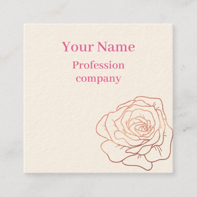 Tarjeta De Visita Cuadrada Rosa floral Purpurina de oro (Anverso)