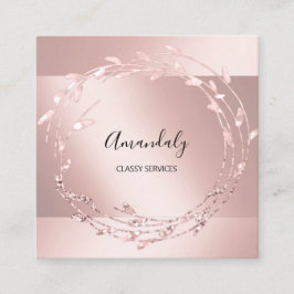 Tarjeta De Visita Cuadrada Rosa Floral Wreath Elegant Event Planner Pink