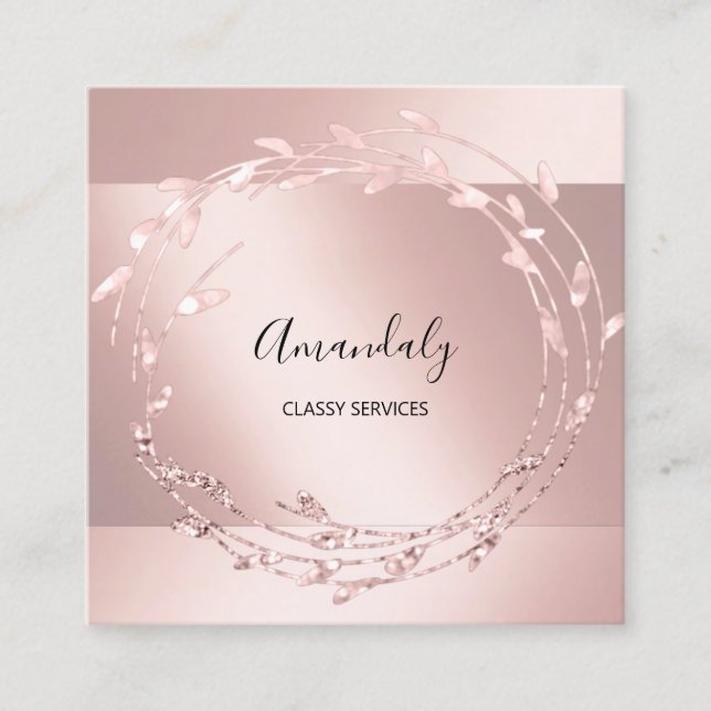 Tarjeta De Visita Cuadrada Rosa Floral Wreath Elegant Event Planner Pink (Anverso)