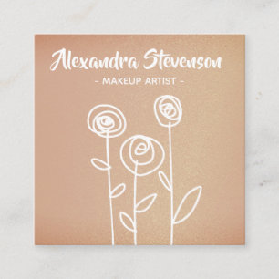 Tarjeta De Visita Cuadrada Rosa Flores de Oro Fácil Dibujo