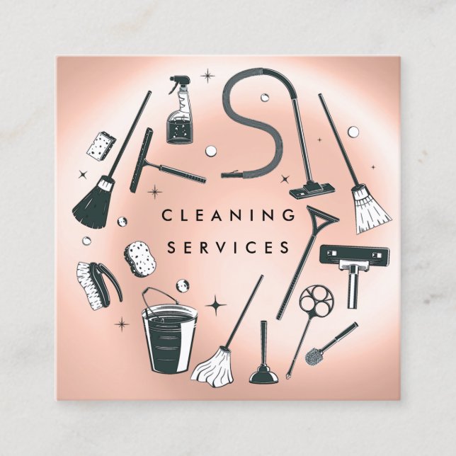 Tarjeta De Visita Cuadrada Rosa Gold Cleaning Services Square  (Anverso)