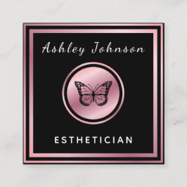 Tarjeta De Visita Cuadrada Rosa Gold Elegant Butterfly Esthetician Classic