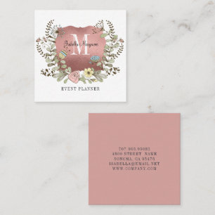 Tarjeta De Visita Cuadrada Rosa Gold Floral Banner Planner Event Planner