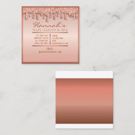 Tarjeta De Visita Cuadrada Rosa Gold Sparkle Nail Salon Spa Purpurina Peach