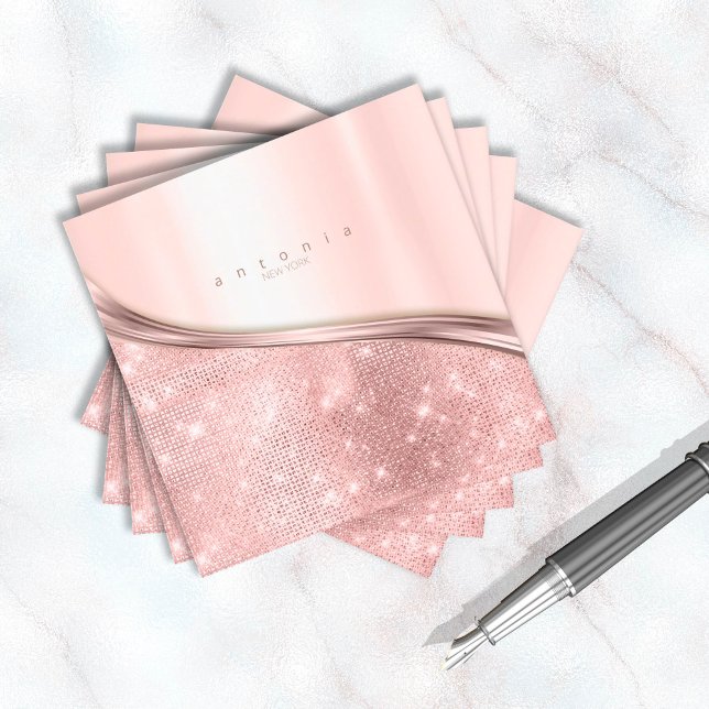 Tarjeta De Visita Cuadrada Rosa Gold Sq ID807 de Ola metalizado y Purpurina (Subido por el creador)