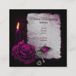 Tarjeta De Visita Cuadrada Rosa gótico, Vela y canasta