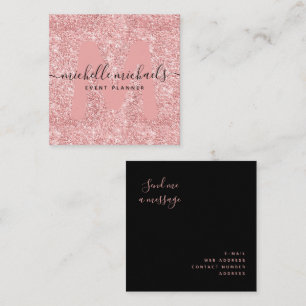 Tarjeta De Visita Cuadrada Rosa moderno simple Purpurina de oro negro