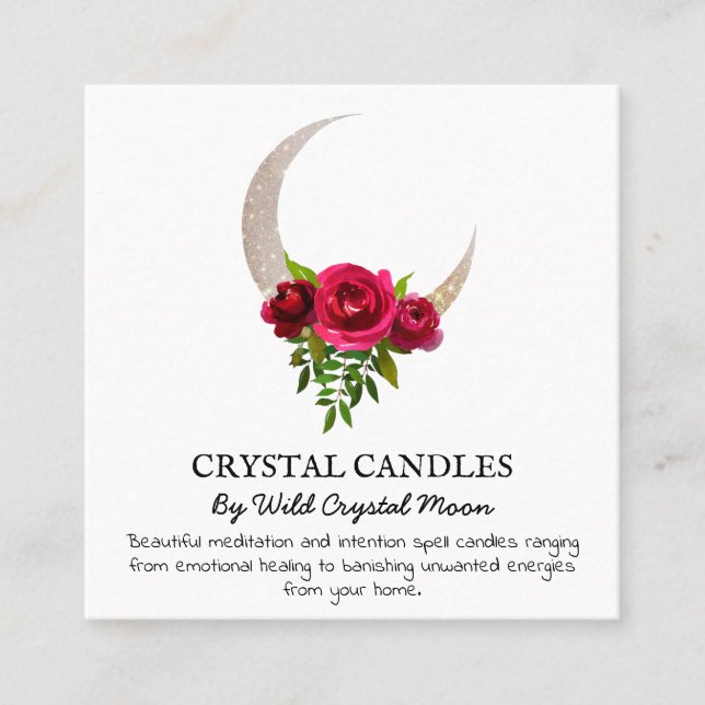 Tarjeta De Visita Cuadrada Rosa Moon Crystal Candle Intención Spell (Anverso)