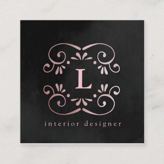 Tarjeta De Visita Cuadrada Rosa negro de seda Relieve metalizado falso oro fl (Anverso)