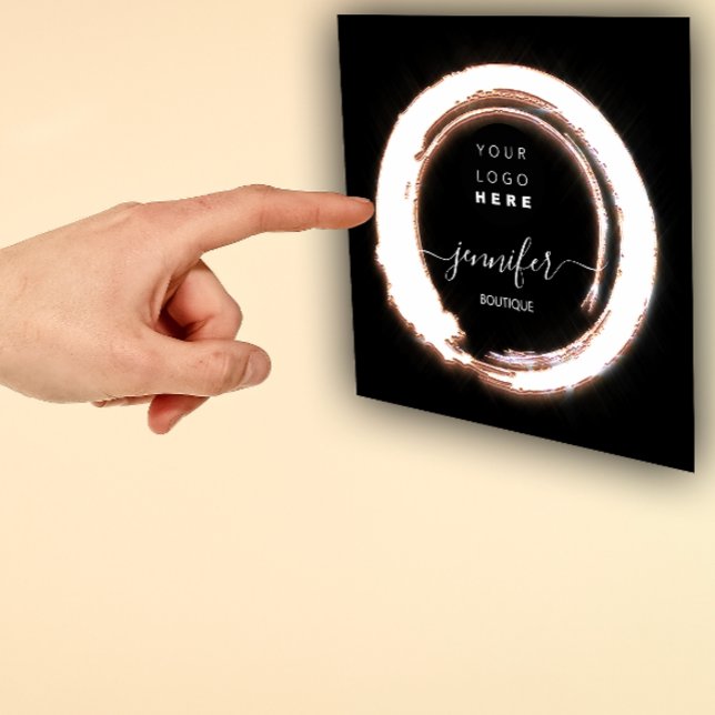 Tarjeta De Visita Cuadrada Rosa negro Personalizado marco QR LOGO SHOP (Black Rose Frame Custom QR LOGO SHOP Square Business Card)