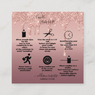 Tarjeta De Visita Cuadrada Rosa Oro Drin Purpurina Candle Care