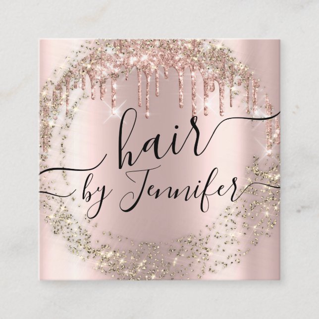 Tarjeta De Visita Cuadrada Rosa Oro Dris 6 Punches Hair Lash Wax Makeup (Anverso)