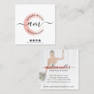 Tarjeta De Visita Cuadrada Rosa Oro Paint Minimalista Swash Logo Personalizad