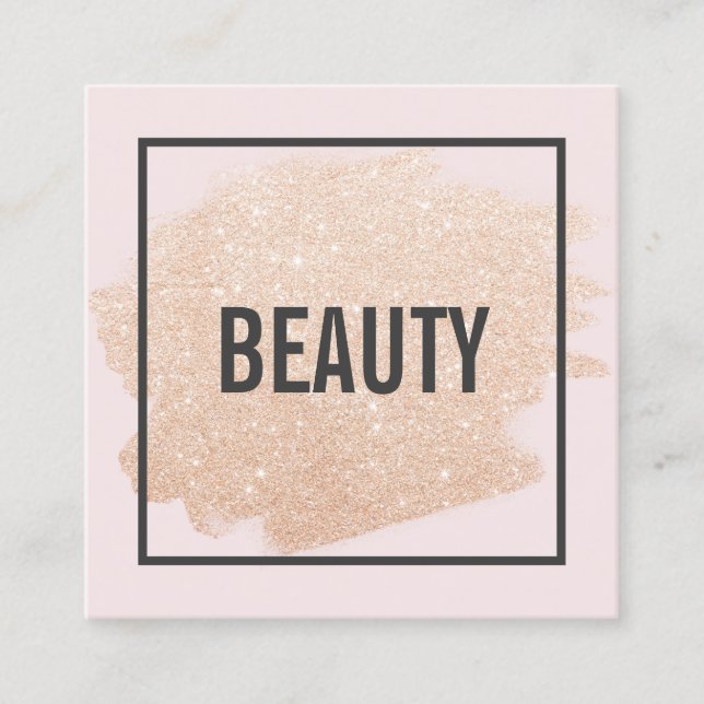 Tarjeta De Visita Cuadrada Rosa oro purpurina brusco luz belleza rosa (Anverso)