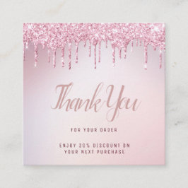 Tarjeta De Visita Cuadrada rosa oro purpurina goteo gracias insertar