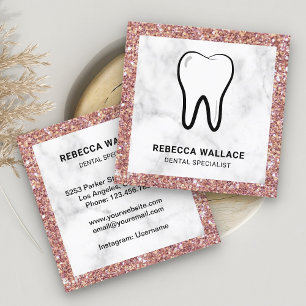 Tarjeta De Visita Cuadrada Rosa Oro Purpurina Mármol Clínica dental dentista