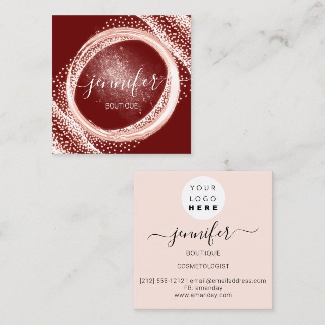 Tarjeta De Visita Cuadrada Rosa profesional de maquillaje de artista Ruby Pow (Anverso / Reverso)