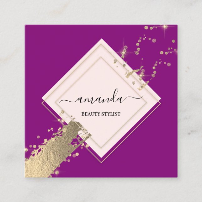 Tarjeta De Visita Cuadrada Rosa profesional de marco dorado Berry Confetti ro (Anverso)