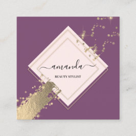 Tarjeta De Visita Cuadrada Rosa profesional Frame Gold Stroke Violet Purple
