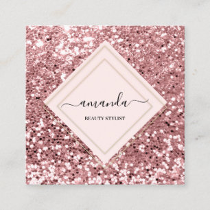 Tarjeta De Visita Cuadrada Rosa profesional Purpurina del spa de belleza