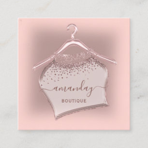 Tarjeta De Visita Cuadrada Rosa Purpurina Cloth Hanger Fashion Closet Boutiqu