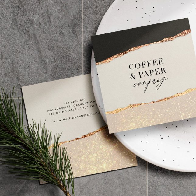 Tarjeta De Visita Cuadrada Rosa purpurina dorado negro rosa de los negocios c (Subido por el creador)