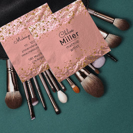 Tarjeta De Visita Cuadrada Rosa Relieve metalizado dorado Purpurinoso Artista