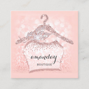 Tarjeta De Visita Cuadrada Rosa Ropa de Diamante Colgar el vestido Boutique S