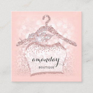 Tarjeta De Visita Cuadrada Rosa Ropa de Diamante Colgar Plaza Boutique Rosa