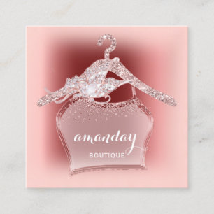 Tarjeta De Visita Cuadrada Rosa Ropa de Diamante Hanger Burgundy Boutique