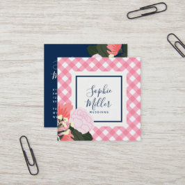 Tarjeta De Visita Cuadrada Rosa rosa Floral y Gingham rosa