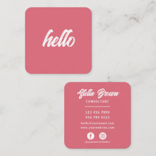 Tarjeta De Visita Cuadrada Rosa Rosa Hola Moda Negrita Texto